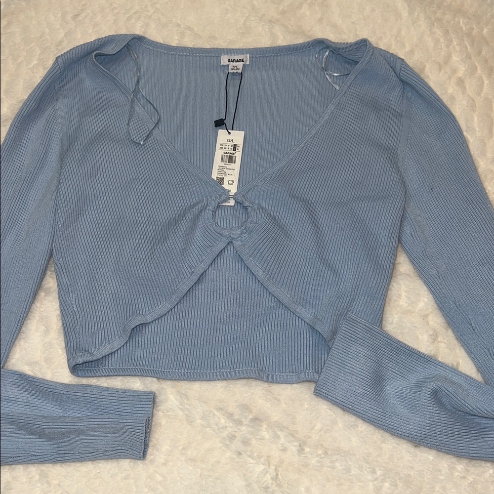 Garage Sky Blue Ribbed Knit Top size L new with tag *please read description*